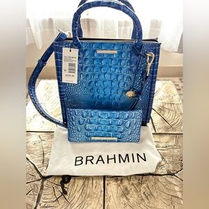 Brahmin Vibrant Blue Embossed Crossbody Bag